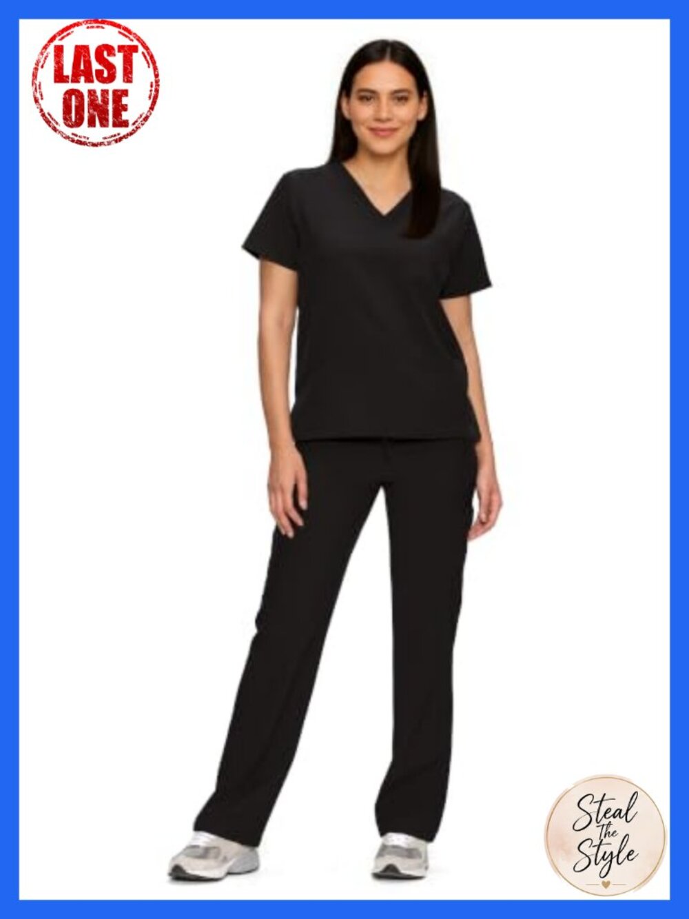 Women's Medical Scrub Set V-Neck Top Straight Leg Pants 11 Pockets
